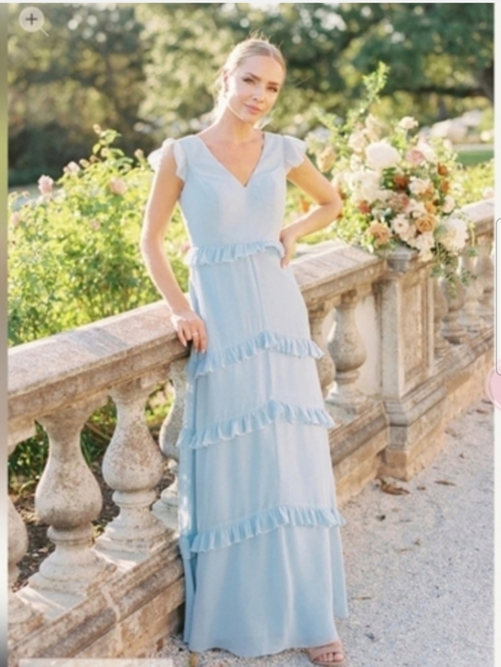 Revelry Amelia Formal Chiffon Bridesmaid Dress Tiered Ruffles Sage Size 14 - Picture 3 of 16